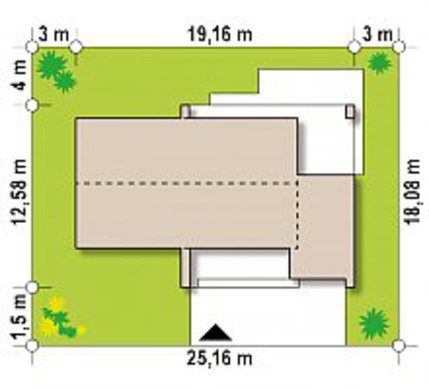 912. One-story classic house for a narrow plot