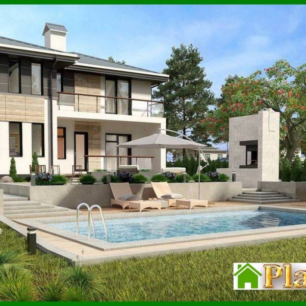 945. Plan of a chic modern four-bedroom mansion