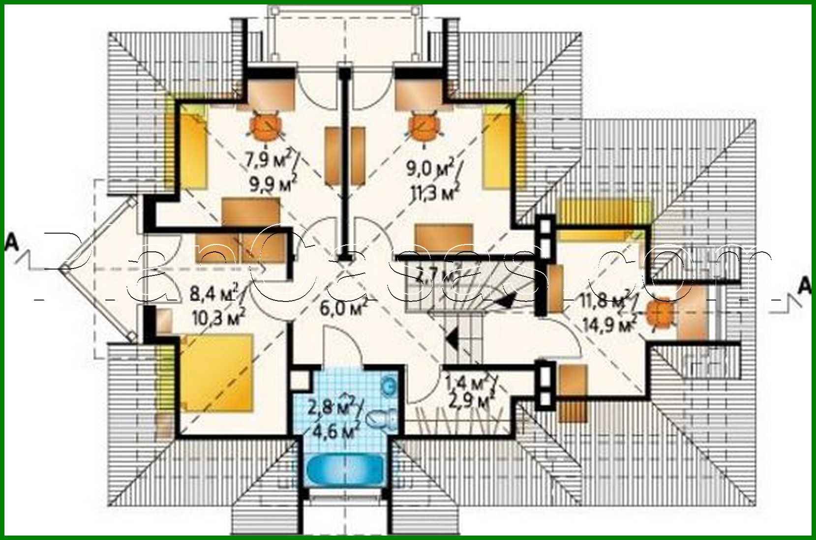 974. Amazing cottage under the roof of complex shape