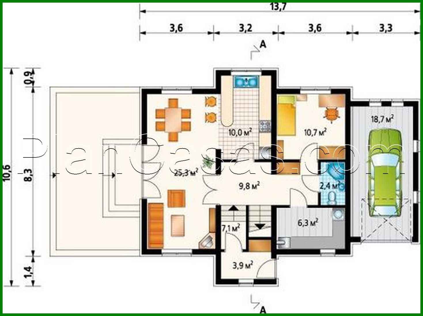 975. A project of an interesting attic house with an attached garage