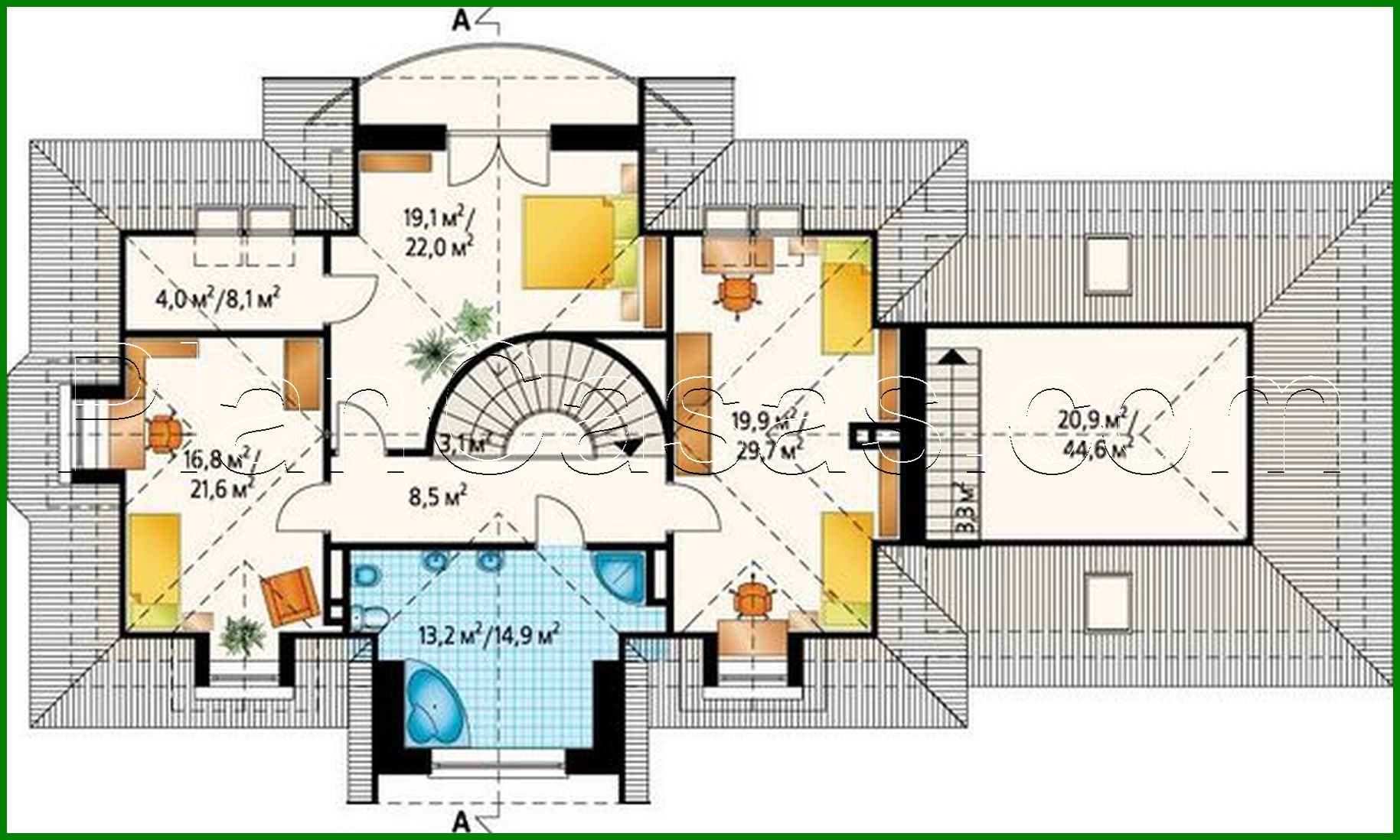 984. The project of a huge country cottage with a garage for two cars