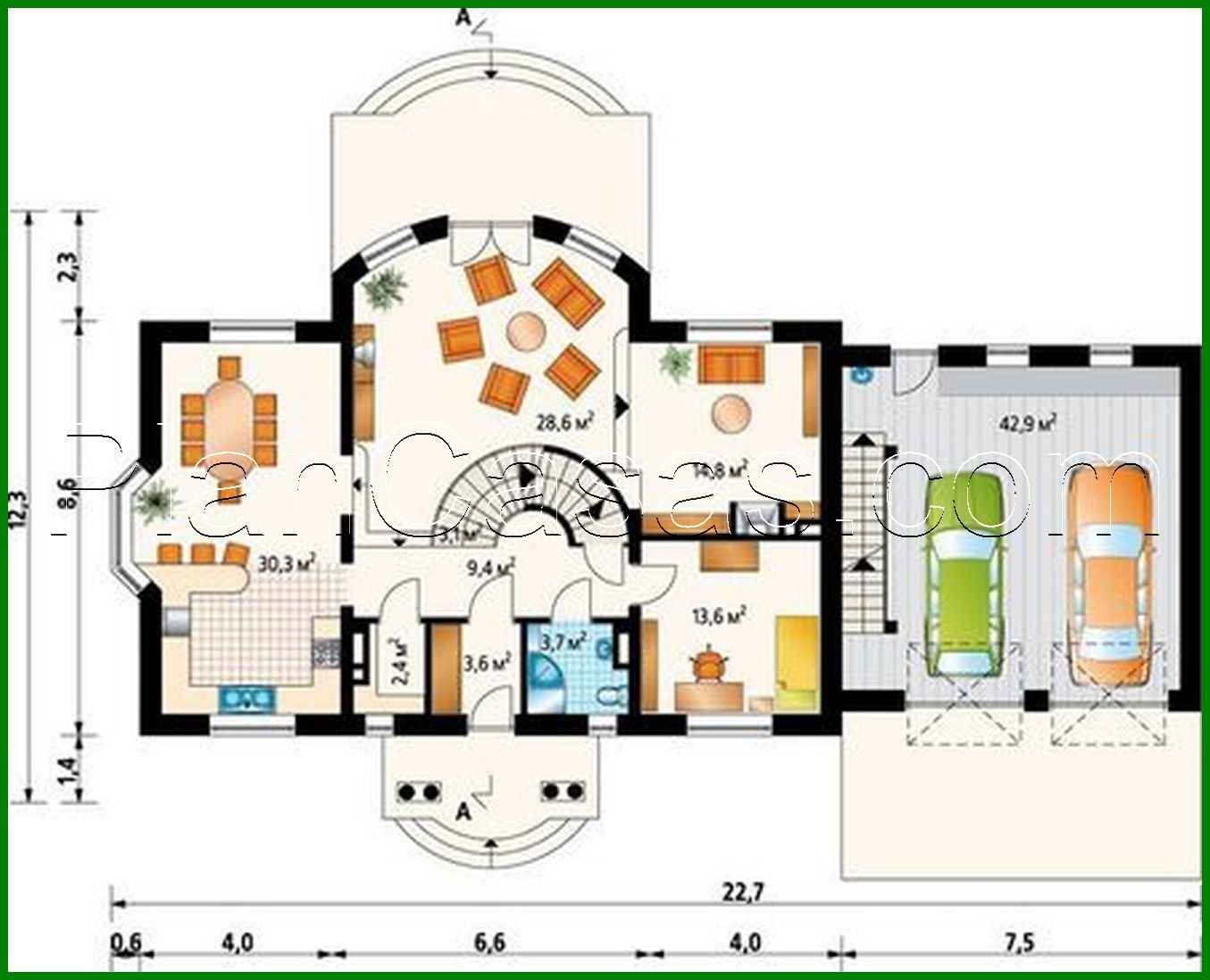 984. The project of a huge country cottage with a garage for two cars