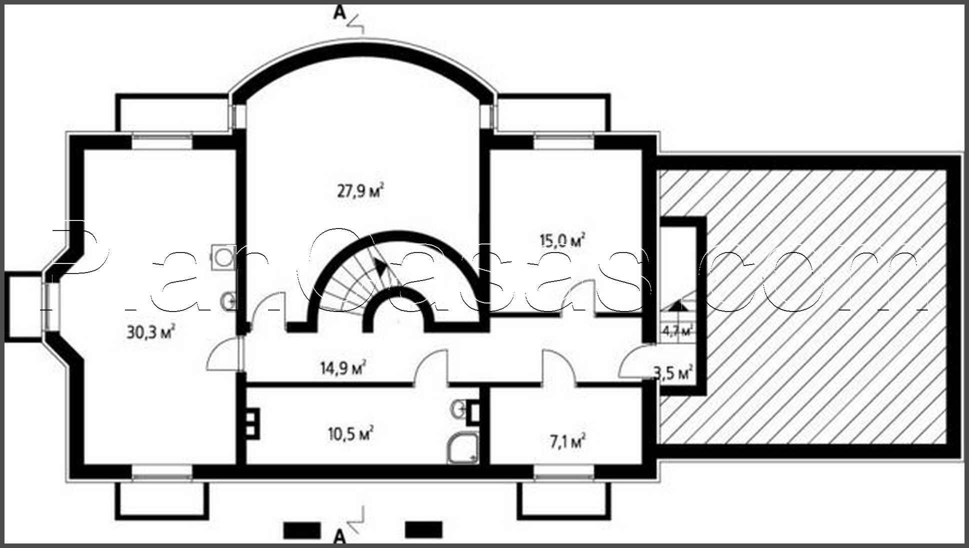 984. The project of a huge country cottage with a garage for two cars